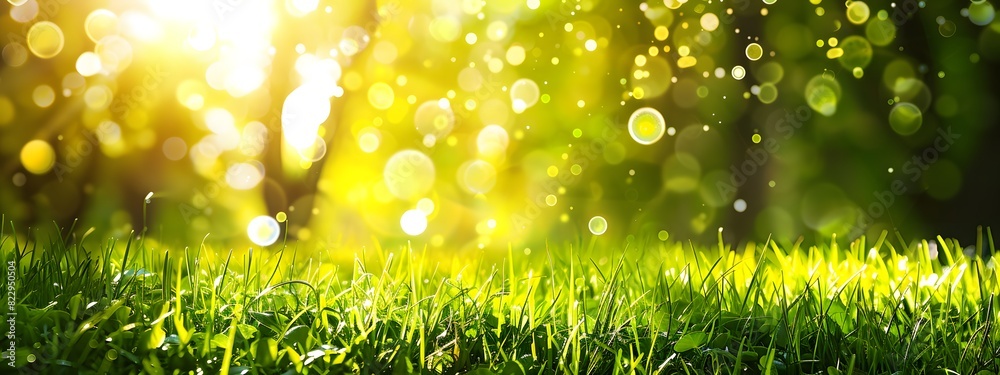 Obraz premium Beautiful Spring Nature Background with Sunlight and Green Grass