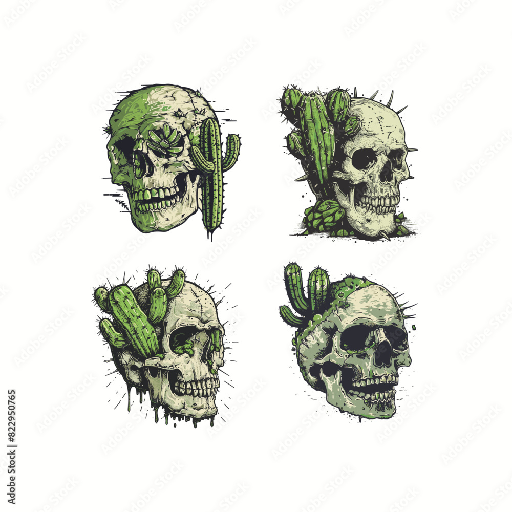 cactus growing on skull vector illustration cactus growing on skull vector illustration