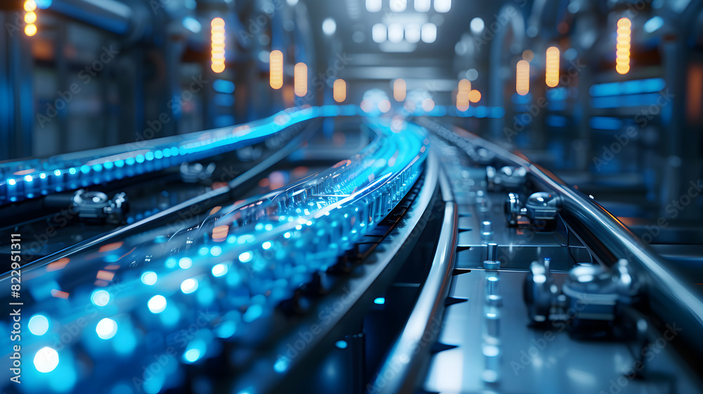 Photo realistic representation of glossy production pathways as a digital art concept, showcasing innovation and direction in production technology