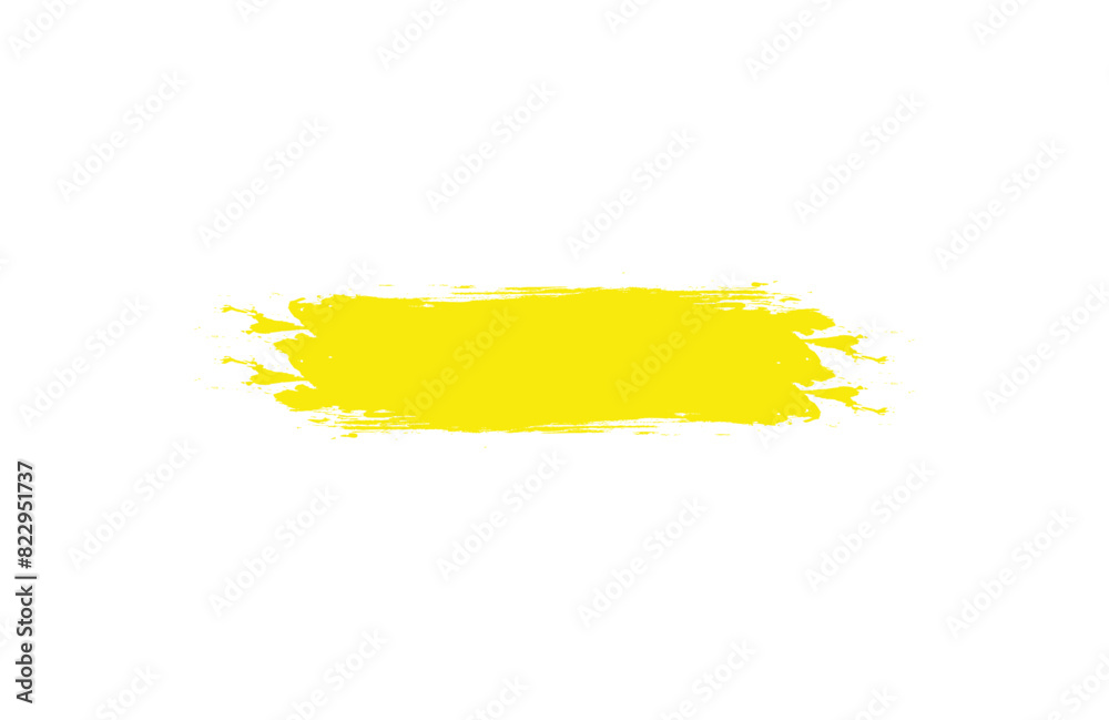 Obraz premium Yellow brush stroke isolated on white background. Brush stroke for yellow ink paint, grunge backdrop, dirt banner, watercolor design and dirty texture. Creative art concept, vector illustration