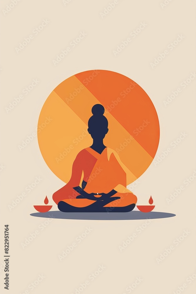 Illustration of a monk meditating for Vesak Day Greeting card , Vesak Day Background Wallpaper Illustration of a monk meditating for Vesak Day Greeting card , Vesak Day Background Wallpaper