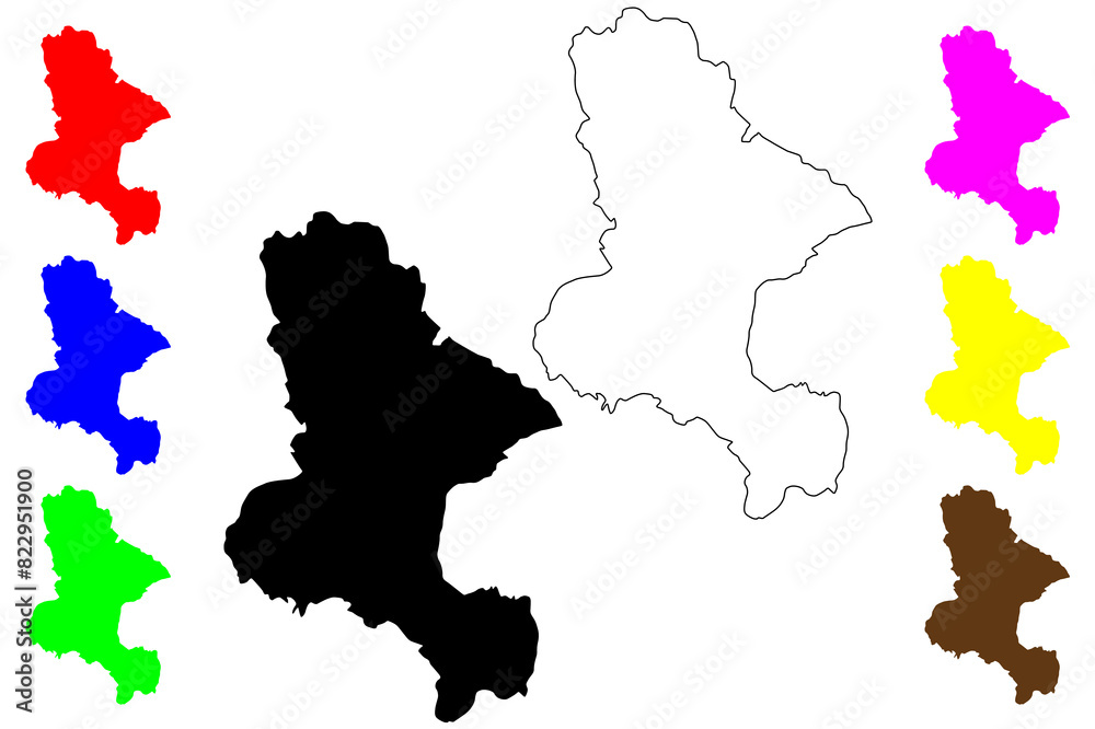 Obraz premium Ashfield Non-metropolitan district (United Kingdom of Great Britain and Northern Ireland, ceremonial county Nottinghamshire or Notts, England) map vector illustration, scribble sketch map