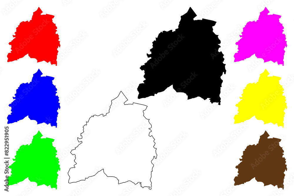 Naklejka premium Bassetlaw Non-metropolitan district (United Kingdom of Great Britain and Northern Ireland, ceremonial county Nottinghamshire or Notts, England) map vector illustration, scribble sketch map