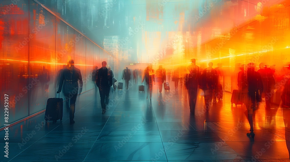 Impressionistic Ethereal Encounter at the Airport Concourse Ghostly Figures Bold Brush Strokes and a Retrofuturistic Aesthetic Impressionistic Ethereal Encounter at the Airport Concourse Ghostly Figures Bold Brush Strokes and a Retrofuturistic Aesthetic