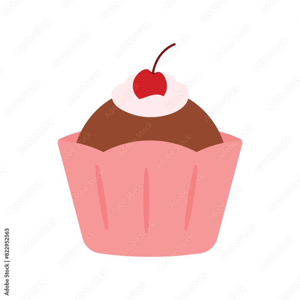 Chocolate Cupcake in Cute Cartoon Dessert Bakery Vector Illustration Chocolate Cupcake in Cute Cartoon Dessert Bakery Vector Illustration