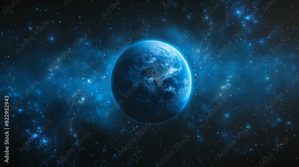 Close-up view of the blue planet earth against the breathtaking starry space backdrop