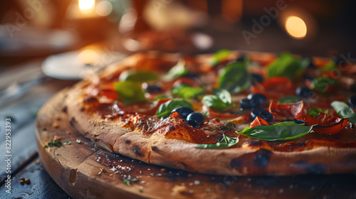 A delicious-looking tomato pizza, food photography