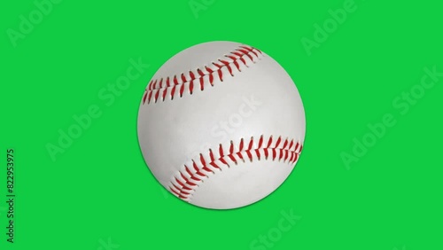 Baseball ball on green screen background. Baseball animation video rolling from right baseball isolated. photo