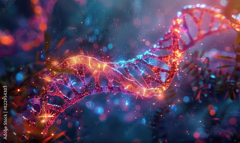 CRISPR gene editing, DNA strands, glowing neon lines, hightech lab, vibrant colors, detailed illustration CRISPR gene editing, DNA strands, glowing neon lines, hightech lab, vibrant colors, detailed illustration
