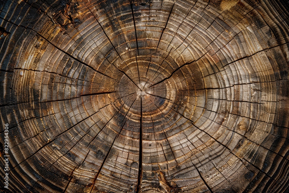 Wood stump background. Round felled tree with annual rings as wood texture - generative ai Wood stump background. Round felled tree with annual rings as wood texture - generative ai