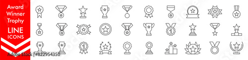 Awards line icons. Awards line icon collection Trophy cup, Medal, Winner, Award, prize icon vector.