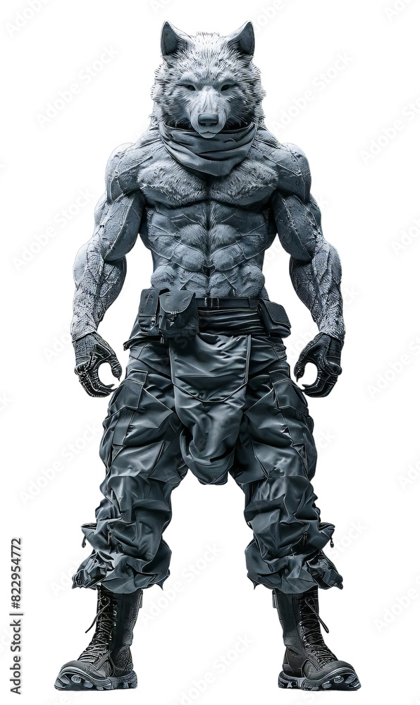 Wolf Humanoid with Muscular Body Isolated Wolf Humanoid with Muscular Body Isolated