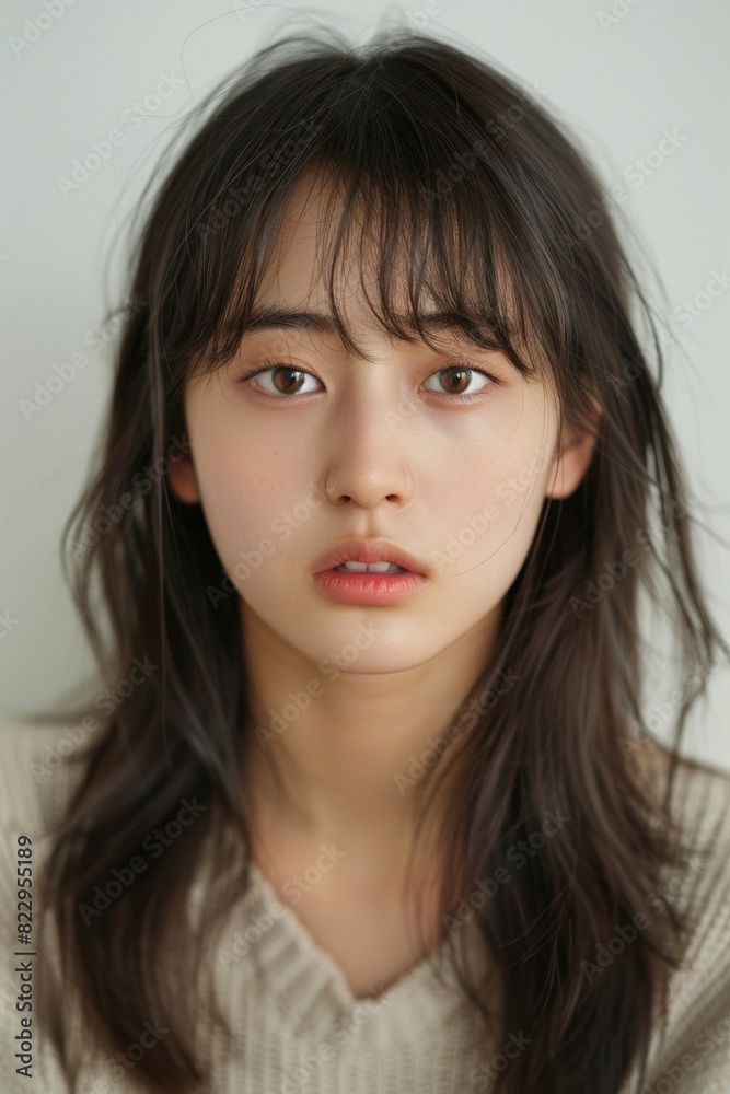 Sweet-Faced Korean Girl with Baby Bangs
