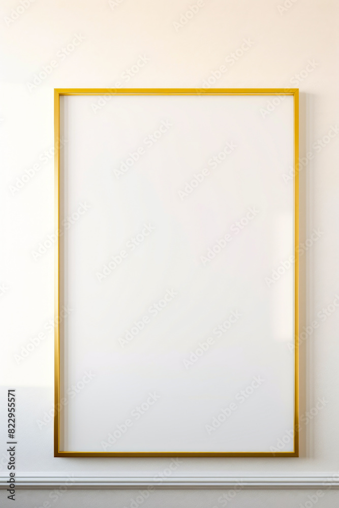White wall with yellow frame hanging on it's side. White wall with yellow frame hanging on it's side.
