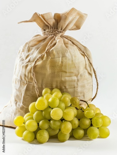Bag of Grapes A bag of fresh, plump grapes, showcasing their vibrant color and freshness, without branding, isolated on white background. photo