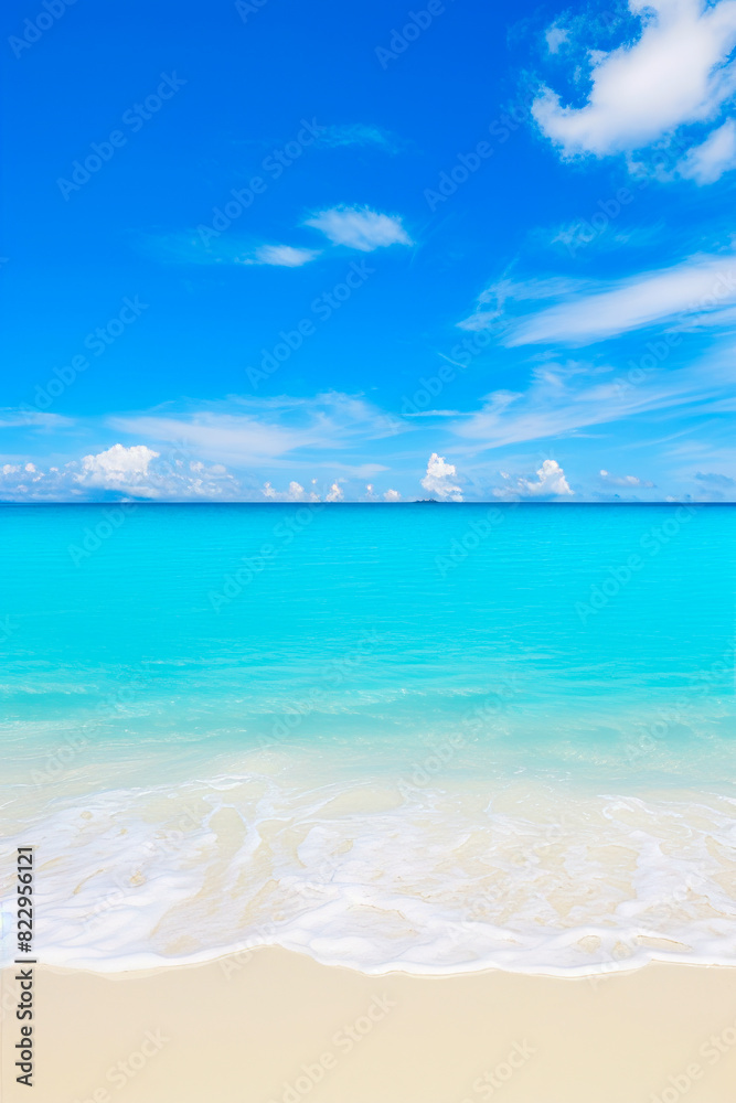 Beach with surfboard in the water and clouds in the sky. Beach with surfboard in the water and clouds in the sky.