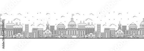 Seamless pattern with outline Montgomery Alabama City Skyline. Modern Buildings Isolated on White. Montgomery USA Cityscape with Landmarks.