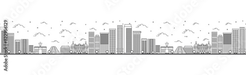 Seamless pattern with outline Rio de Janeiro Brazil City Skyline. Modern Buildings Isolated on White. Rio de Janeiro Cityscape with Landmarks.