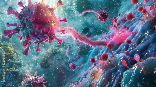 A visual representation of a virus being neutralized by a customdesigned antibody, photo