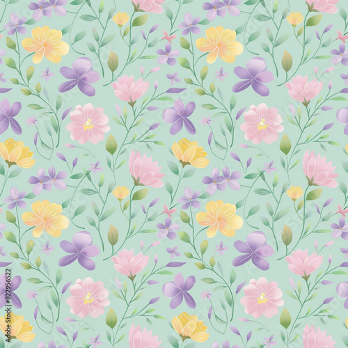 Wallpaper Mural Floral variety color, form natural, seamless fabric pattern. Torontodigital.ca