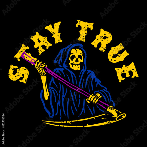 vector illustration artwork tracing skull skeleton grim reaper lettering typography text. Can be used as Logo, Brands, Mascots, tshirt, sticker,patch and Tattoo design