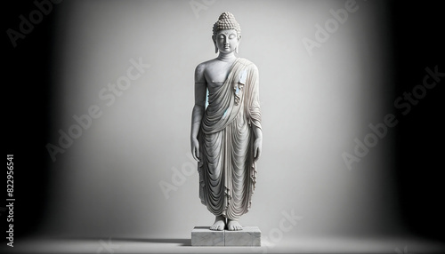 Standing marble Buddha Generative AI photo