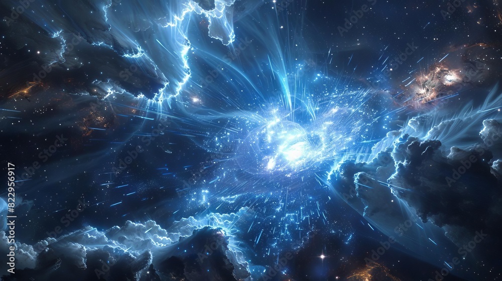 An artists rendition of cosmic rays originating from a distant supernova,