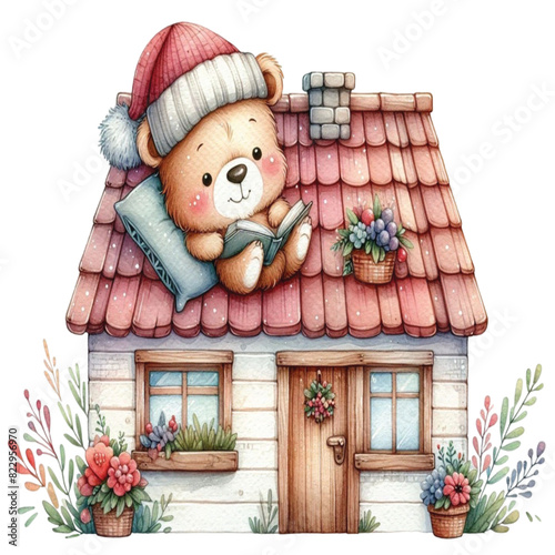 Bear sleeping on the roof of the house