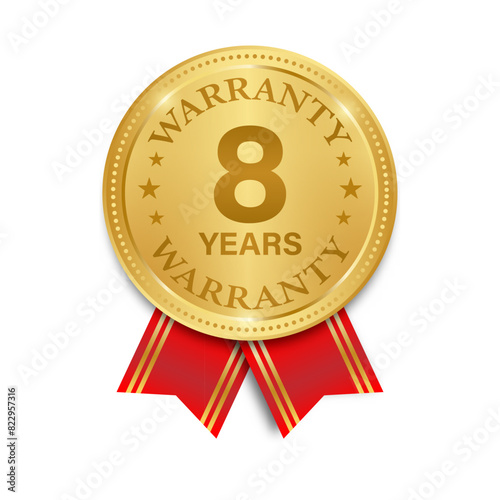 8 Years Warranty. Warranty Sign. Vector Illustration Isolated on White Background. 