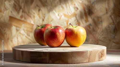 Background apple podium product fruit platform cosmetic scene display. Podium apple vitamin stand background pedestal presentation food stage summer juice c beauty dry natural wood drink