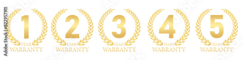 Set of Warranty Sign. 1,2,3,4,5 Years Warranty. Vector Illustration Isolated on White Background. 
