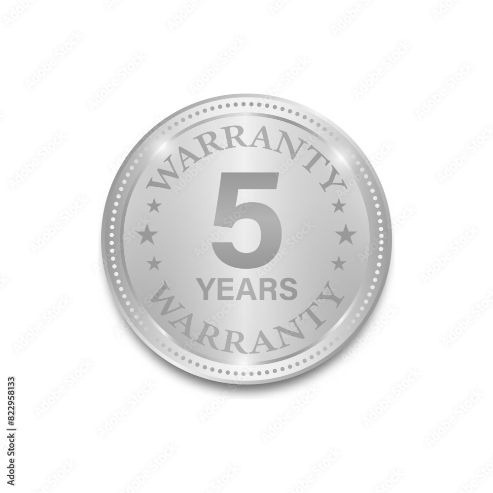 5 Years Warranty. Warranty Sign. Vector Illustration Isolated on White Background. 5 Years Warranty. Warranty Sign. Vector Illustration Isolated on White Background.