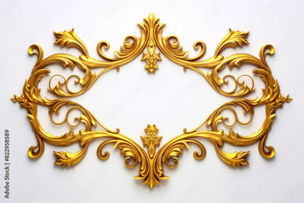 Gold wall hanging with fancy design on it's side.