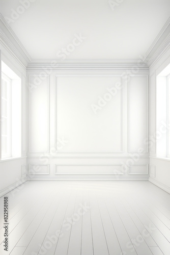 White room with white wall and two windows with white trim.