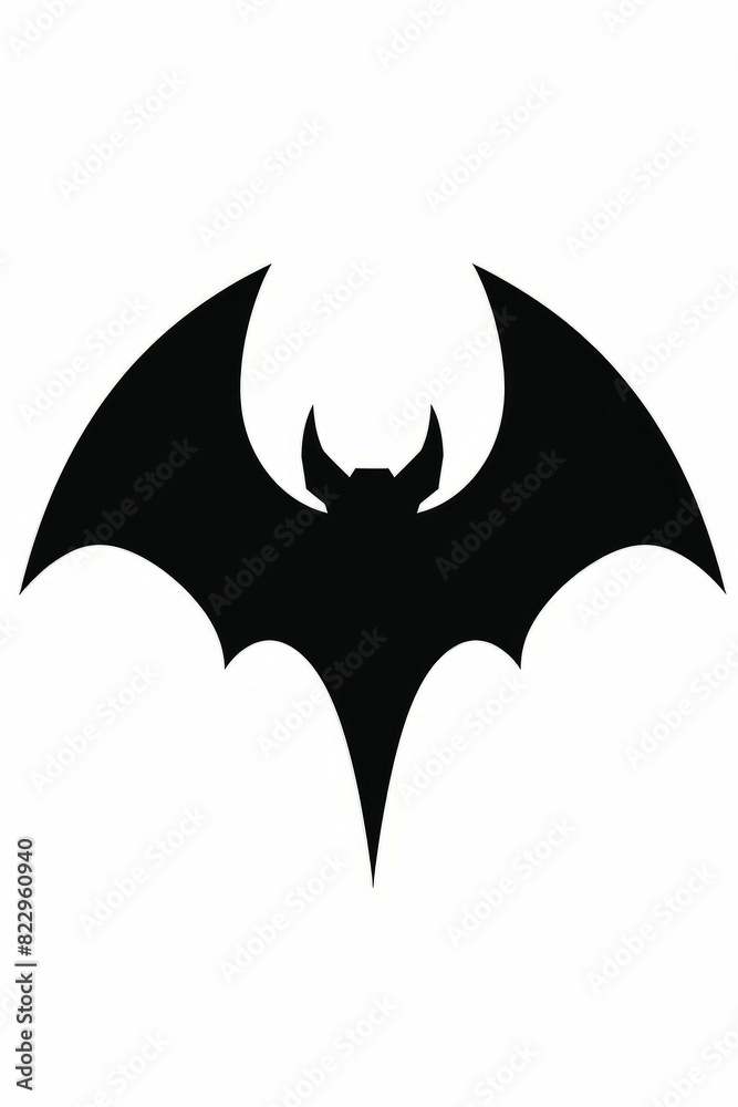Black bat with white background and black outline.