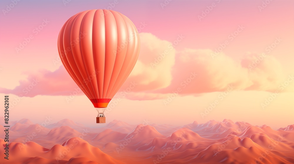 Fototapeta premium Hot Air Balloon Floating Over a Majestic Mountain Landscape at Sunset