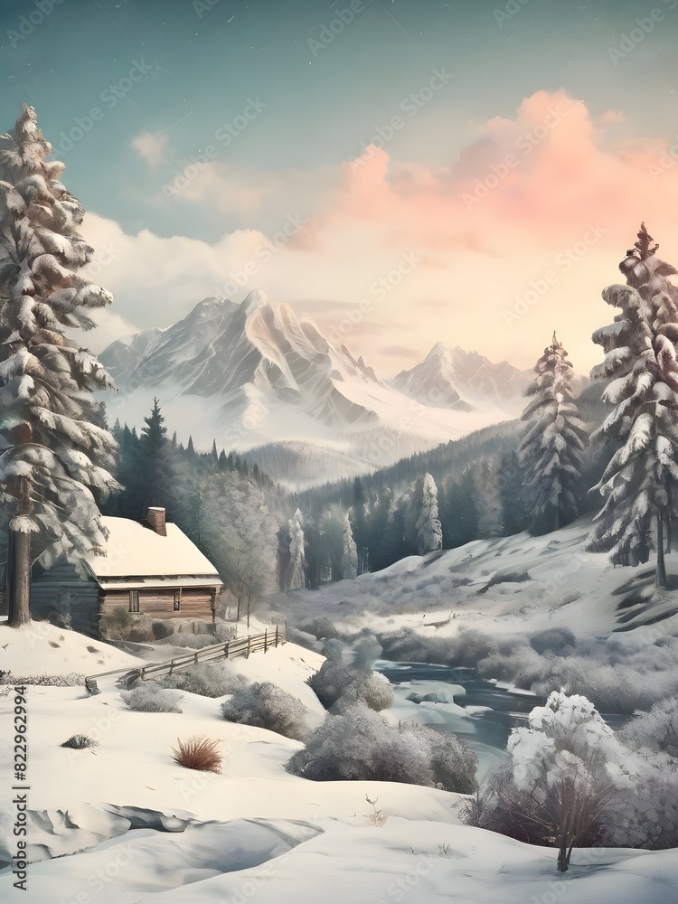 Winter Landscape Painting Vintage Art