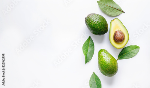 Banner with avocado isolated on white background. Exotic vegetables.