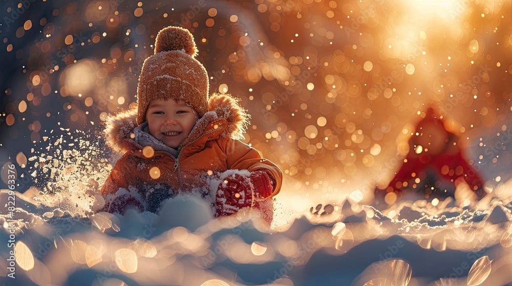 A family playing in the snow on a winter day A family playing in the snow on a winter day