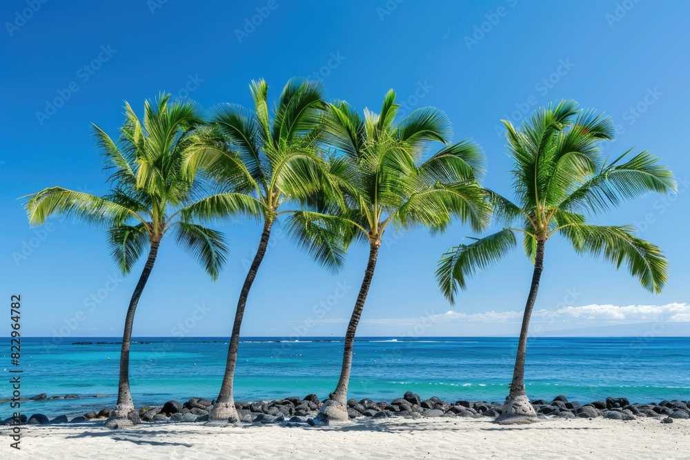 Big Island of Hawaii - Group of Coconut Palm Trees on Sandy Beach with Blue Skies