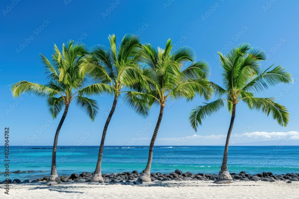 Big Island of Hawaii - Group of Coconut Palm Trees on Sandy Beach with Blue Skies Big Island of Hawaii - Group of Coconut Palm Trees on Sandy Beach with Blue Skies