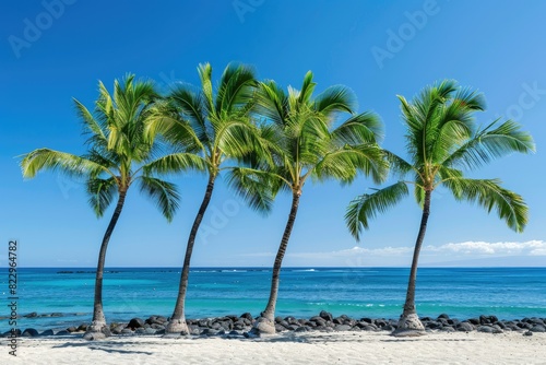 Big Island of Hawaii - Group of Coconut Palm Trees on Sandy Beach with Blue Skies