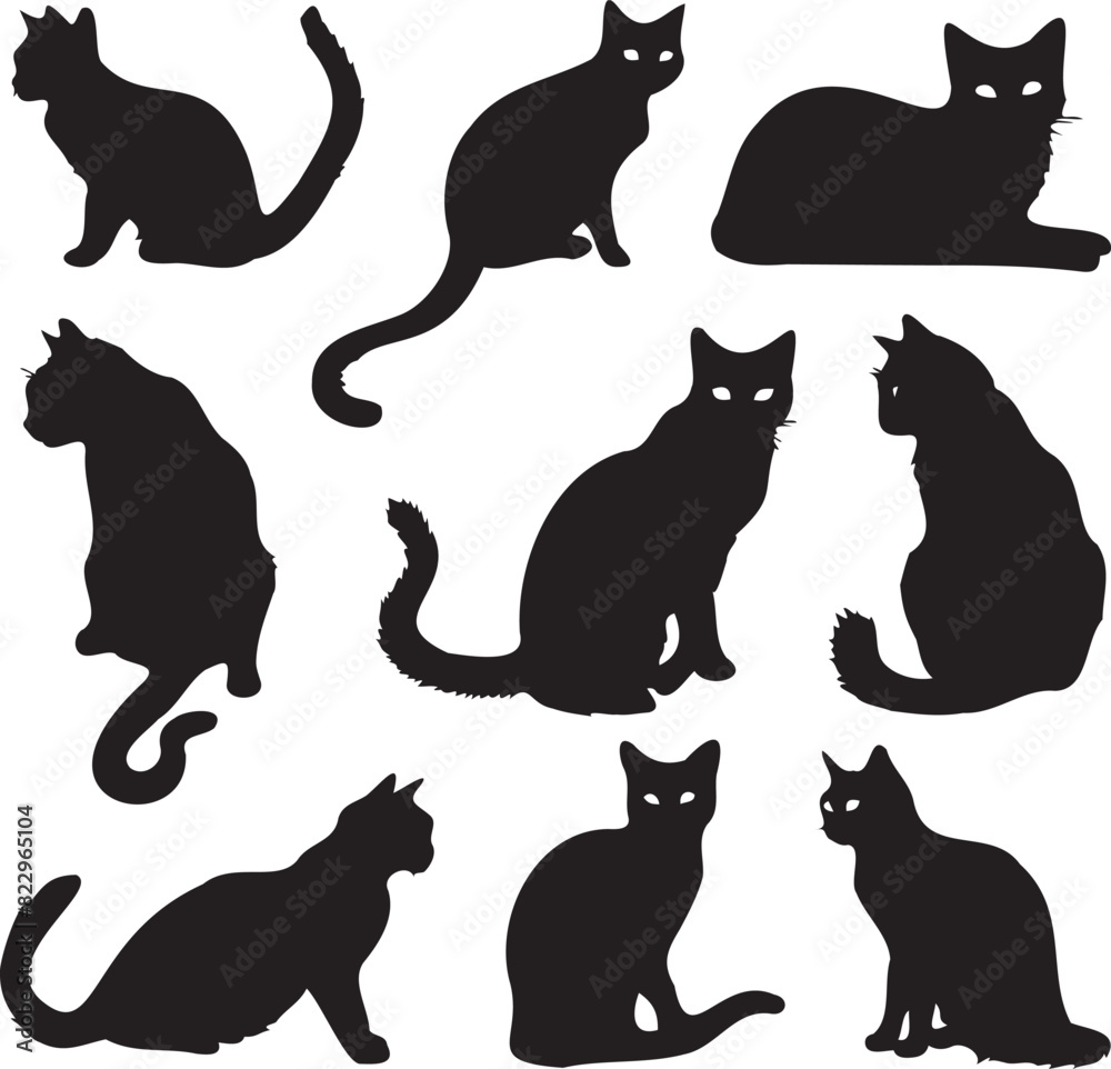 Cat collection black silhouettes 