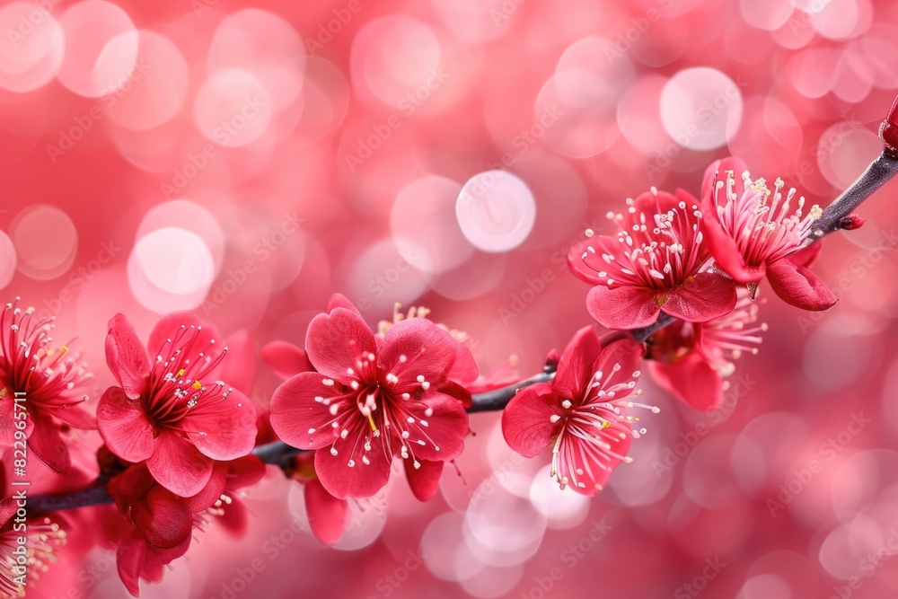 A close up of a red flower with a pink background. The flowers are arranged in a line and are very close to the camera. The image has a soft, romantic feel to it
