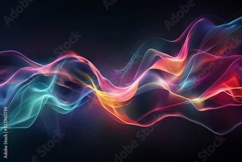 colorful multicolor fast-moving abstract waves on a dark black background