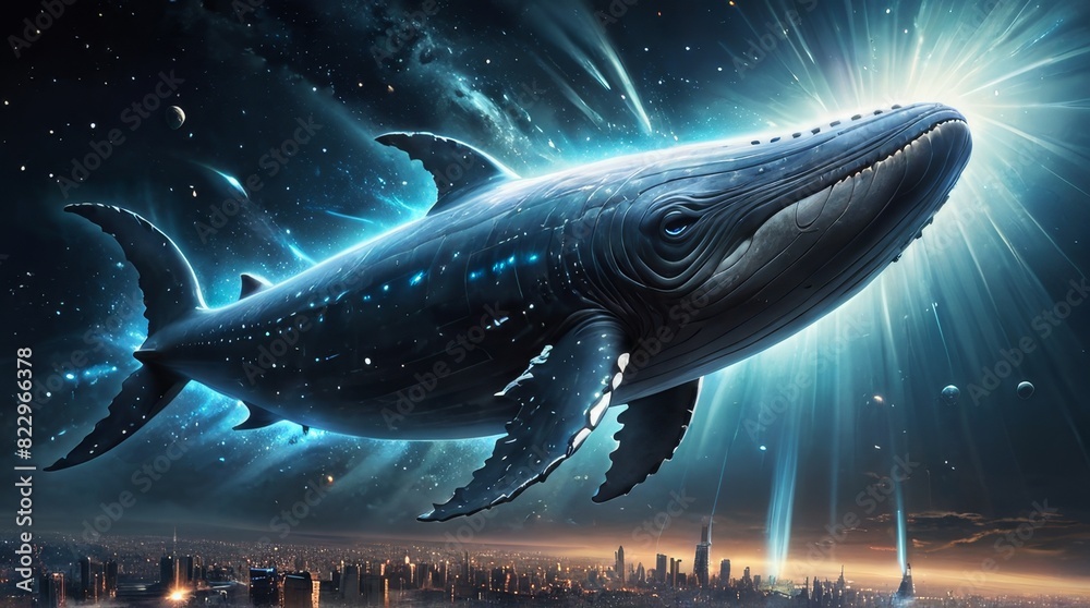 Behold the Majestic Cosmic Leviathan: Soaring Through Celestial Rays