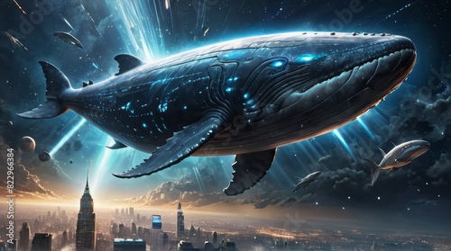 Behold the Majestic Cosmic Leviathan: Soaring Through Celestial Rays