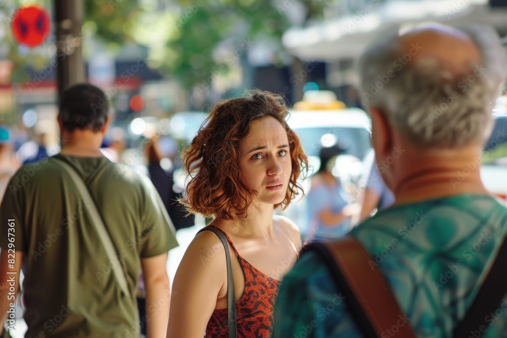 Portrait of a young woman with curly hair in the street. Portrait of a young woman with curly hair in the street.