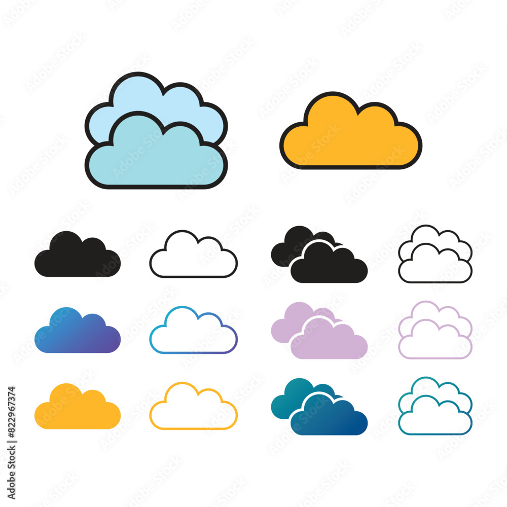 cloud icon set in flat style with background. cloud icon set in flat style with background.