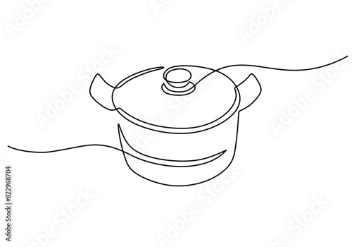 one continuous line drawing of big pan isolated on white background. cooking and kitchen concept.
